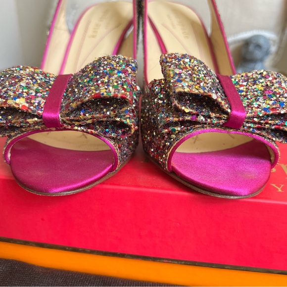 Kate Spade Charm Glitter/Sparkle Hot Pink Slingback Heels Box & Dust Bag US6 - Picture 8 of 16